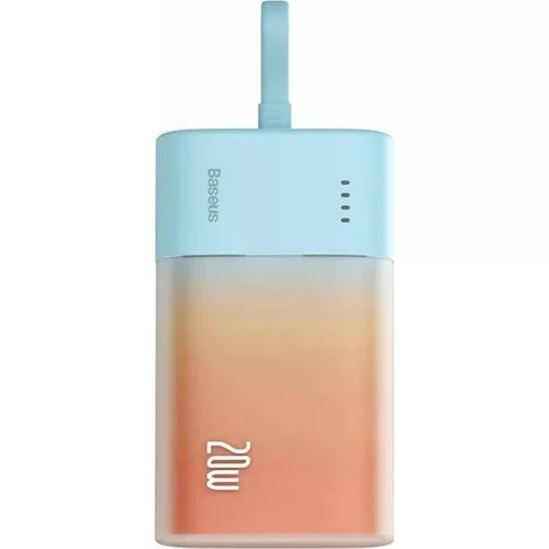 Baseus Popsickle 5200mAh 20W Powerbank beépített Lightning kábellel + 30 cm-es USB-C kábellel, kék-narancs