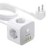 Baseus PowerCombo 7 az 1-ben hálózati elosztó kocka, 3 AC + 3 x USB-A + 1 x USB-C, 20W, 1,5 m, fehér
