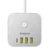 Baseus PowerCombo 7 az 1-ben hálózati elosztó kocka, 3 AC + 3 x USB-A + 1 x USB-C, 20W, 1,5 m, fehér