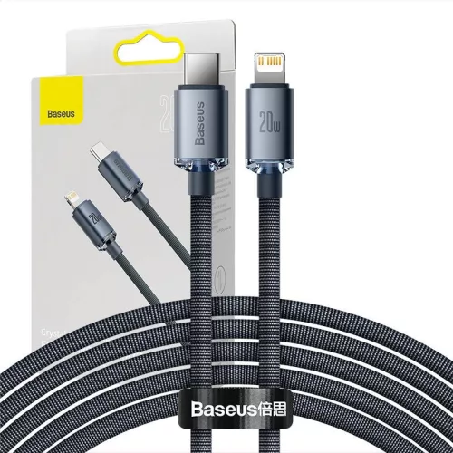Baseus Crystal Shine USB-C-Lightning kábel, 20W, PD, 2m, fekete