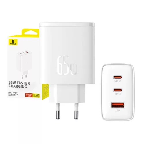Baseus OS-Cube Pro hálózati töltő, 2xUSB-C + USB, 65W, fehér