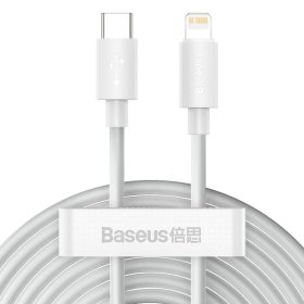   Baseus Simple Wisdom USB-C-Lightning adat/töltőkábel PD, 20W, 1,5m, fehér, 2db