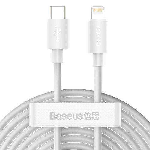 Baseus Simple Wisdom USB-C-Lightning adat/töltőkábel PD, 20W, 1,5m, fehér, 2db