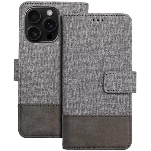 Gomma Xiaomi Redmi Note 14 4G flip/oldalra nyíló tok kártyatartó résszel, szürke