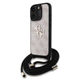  Guess PU 4G Metal Logo Crossbody Strap iPhone 15 Pro Max hátlap tok, rózsaszín