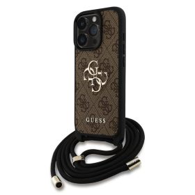   Guess PU 4G Metal Logo Crossbody Strap iPhone 16 Pro hátlap tok, barna