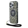 Guess IML Leopard Triangle Logo Strap iPhone 16 Pro MagSafe hátlap tok, barna