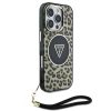 Guess IML Leopard Triangle Logo Strap iPhone 16 Pro MagSafe hátlap tok, barna