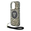 Guess IML Leopard Triangle Logo Strap iPhone 16 Pro MagSafe hátlap tok, barna
