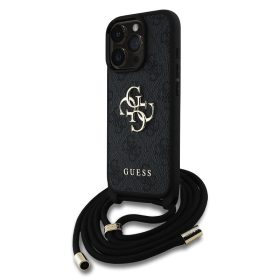   Guess PU 4G Metal Logo Crossbody Strap iPhone 16 Pro Max hátlap tok, fekete