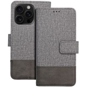   Gomma Samsung Galaxy S25 Edge flip/oldalra nyíló tok kártyatartó résszel, szürke