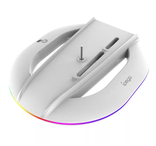 iPega P5S035SA PlayStation 5 Pro/Slim függőleges állvány RGB világítással, 2xUSB-A csatlakozóval, fehér