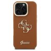 Guess PU Grained 4G Logo Stand Camera Frame iPhone 16 Pro hátlap tok kitámasztóval, barna
