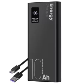   OBAL:ME EnergyPulse powerbank / külső akkumulátor kábellel, digitális kijelzővel, 10000mAh, 22,5W, fekete