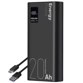   OBAL:ME EnergyPulse powerbank / külső akkumulátor kábellel, digitális kijelzővel, 20000mAh, 22,5W, fekete