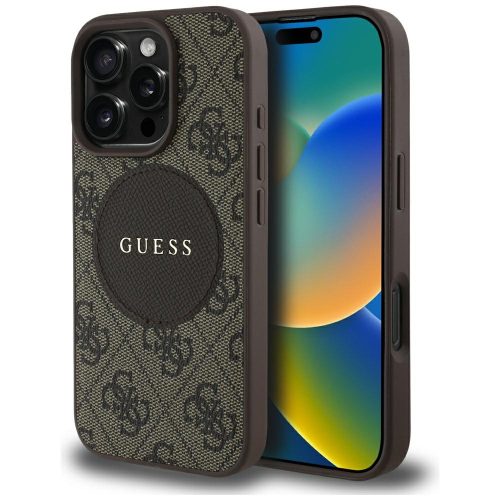 Guess 4G Circle Classic Logo iPhone 16 Pro Max MagSafe hátlap tok, barna