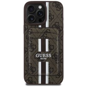   Guess 4G Stripes iPhone 16 Pro MagSafe hátlap tok kártyatartóval, barna