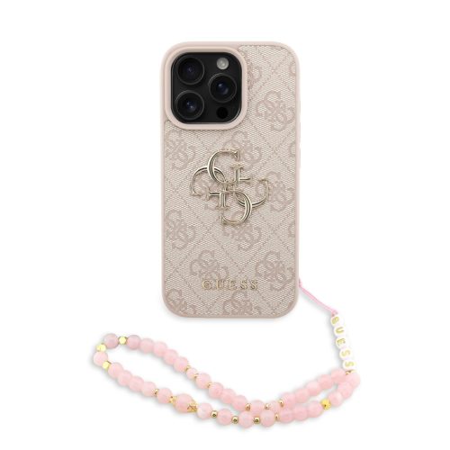 Guess PU 4G Metal Logo Strap iPhone 16 Pro Max hátlap tok, rózsaszín