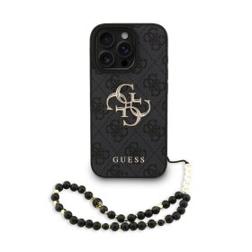   Guess PU 4G Metal Logo Strap iPhone 16 Pro Max hátlap tok, fekete