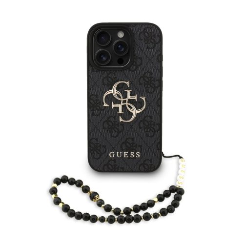 Guess PU 4G Metal Logo Strap iPhone 16 Pro Max hátlap tok, fekete