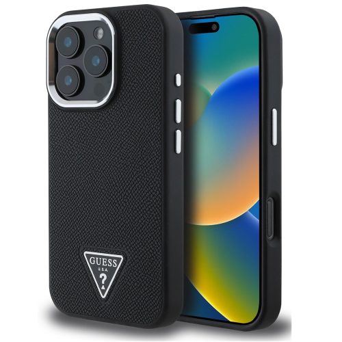 Guess Grained Triangle Apple iPhone 16 Pro Max MagSafe tok, fekete