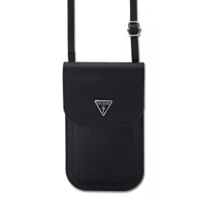   Guess PU Grained Triangle Logo telefon tartó kis táska, fekete