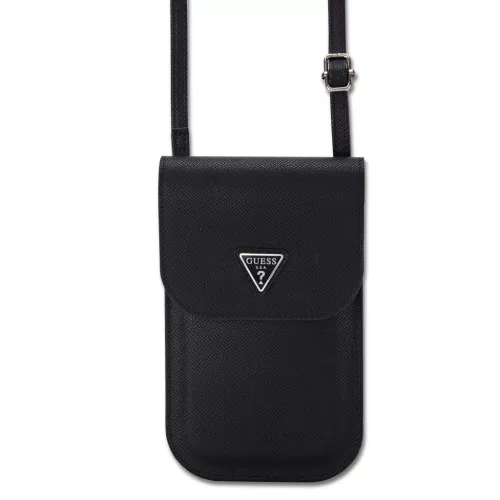 Guess PU Grained Triangle Logo telefon tartó kis táska, fekete