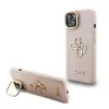 Guess PU Grained 4G Logo Stand Camera Frame iPhone 15 hátlap tok kitámasztóval, rózsaszín