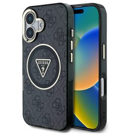   Guess IML 4G Glitter and Triangle Logo iPhone 16 MagSafe kemény hátlap tok, fekete