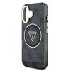 Guess IML 4G Glitter and Triangle Logo iPhone 16 MagSafe kemény hátlap tok, fekete