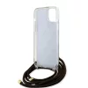 Guess IML 4G Printed Crossbody Strap iPhone 15 hátlap tok pánttal, barna