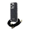 Guess IML 4G Printed Crossbody Strap iPhone 16 Pro hátlap tok pánttal, fekete