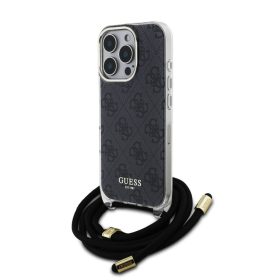   Guess IML 4G Printed Crossbody Strap iPhone 16 Pro hátlap tok pánttal, fekete