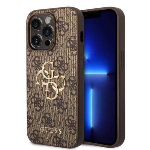 Guess PU 4G Metal Logo Apple iPhone 15 Pro Max hátlap tok, barna