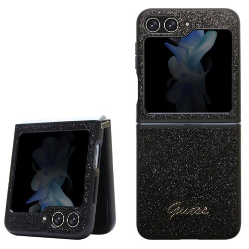 Guess PC/TPU Glitter Flakes Metal Logo Samsung Galaxy Z Flip6 hátlap tok, fekete