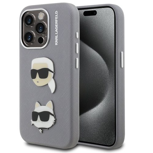 Karl Lagerfeld Grained PU K&CH Heads iPhone 16 Pro hátlap tok, szürke