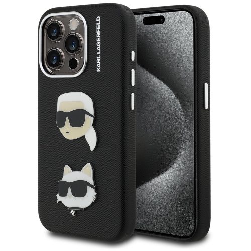 Karl Lagerfeld Grained PU K&CH Heads iPhone 15 Pro Max hátlap tok, fekete