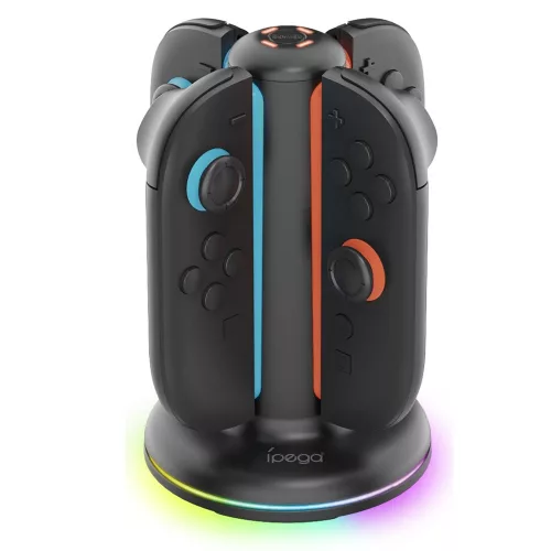 iPega SW2052 Nintendo Switch 2 JoyCon töltő állvány RGB világítással, fekete