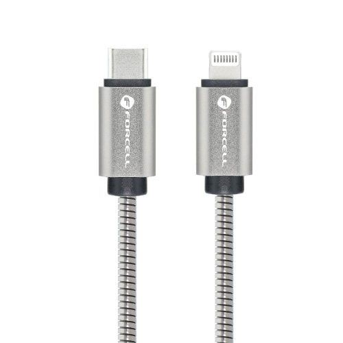 FORCELL F-ENERGY C238 USB-C-Lightning adatkábel, PD, 3A, 27W, 1m, ezüst