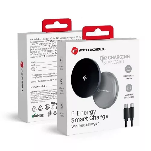 Forcell F-Energy Smart Charge MagSafe kompatibilis vezeték nélküli töltő 1,5m USB-C kábellel, ezüst