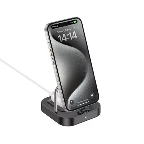 Hoco CQ16B 2in1 USB-C + vezeték nélküli asztali töltő, 5W, PD, QC, 3A, 30W, fekete