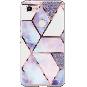   Samsung Galaxy A21s SM-A217F, Szilikon tok, sokszöges márvány minta, Wooze Geometric Marble, színes/kék