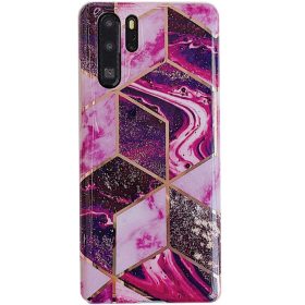   Samsung Galaxy S10e SM-G970, Szilikon tok, sokszöges márvány minta, Wooze Geometric Marble, színes/lila