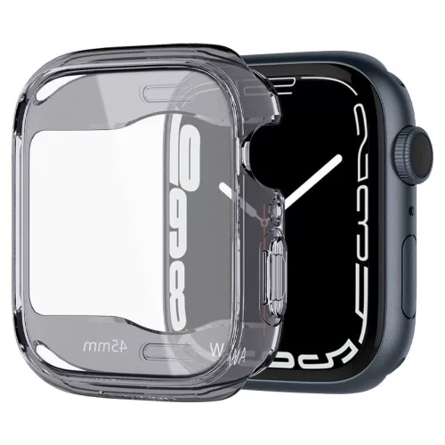 Apple Watch 7-9 (45 mm), Szilikon védőkeret, ütésálló, szíj nélkül, Spigen Ultra Hybrid, átlátszó/szürke