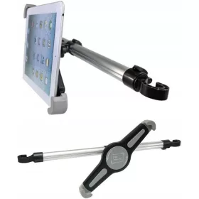   Autós tartó, Univerzális, Tablet PC tartó, 7 - 11 coll, két ülés közé a fejtámlára szerelhető, 360°-ban forgatható, teleszkópos nyél, ezüst