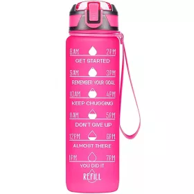  Prémium motivációs sport kulacs, idősáv, motivációs szöveg, kézpánttal, 1000 ml, Wooze You Did It, pink