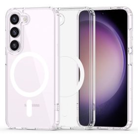   Samsung Galaxy S23 SM-S911, Műanyag hátlap védőtok + szilikon keret, Magsafe töltővel kompatibilis, FlexAir Hybrid Magsafe, átlátszó