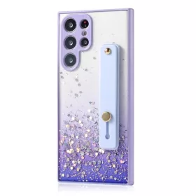   Samsung Galaxy S22 Plus 5G SM-S906, Szilikon tok, közepesen ütésálló, kézpánttal, színátmenetes, csillogó minta, Wooze Strap Star, mintás/lila