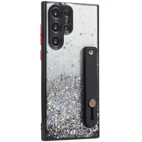   Xiaomi Redmi 9A / 9AT / 9i, Szilikon tok, közepesen ütésálló, kézpánttal, színátmenetes, csillogó minta, Wooze Strap Star, mintás/fekete