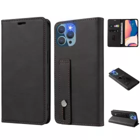   Apple iPhone 14 Plus, Oldalra nyíló tok, stand, kártyatartóval, kézpánttal, Wooze Business Plus, fekete